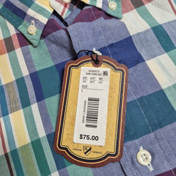 Cremieux Shirt Men's Size L Indian Madras Plaid  Short Sleeve Cotton Green (02) - Picture 8 of 11